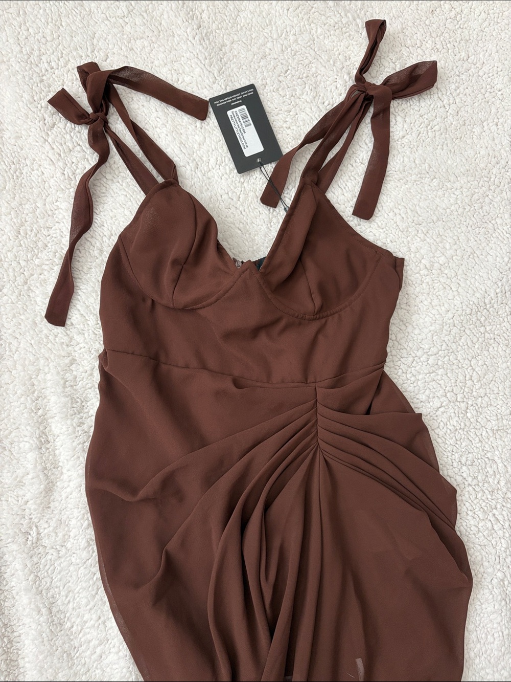 PrettyLittleThing Brown Midi Dress with Tie Straps